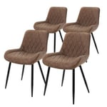 Lot de 4 chaises salle à manger cuisine marron simili PU pieds acier noir 120 kg