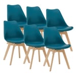 Lot de 6 Chaises de Salle à Manger Fläten Similicuir Hêtre Turquoise en.casa