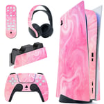 playvital Psychedelic Pink Full Set Skin Decal for ps5 Console Disc Edition,Sticker Vinyl Decal Cover for ps5 Controller & Charging Station & Headset & Media Remote