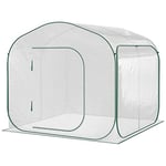 Outsunny Serre Pop-up 2 x 2 m- Serre de Jardin 4,33 m² Serre d'hivernage - Porte zippée Enroulable - Sac Transport Inclus - PE Blanc Vert