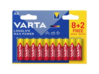 Aa-Batteri Varta Longlife Max Power Aa Blister 10 (8+2) Alkali-Mangan 1,5 V 10 St