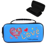 Etui pochette Switch LITE bleu personnalisee prenom peace love rouge