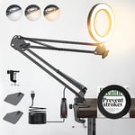 ZABOUL Lampe de Bureau avec Loupe 10X et LED, Loupe Sur Pied avec 3 Modes de Couleurs et 10 Niveaux de Gradation, Lampe Loup avec Bras Pivotant Réglable Pour Lire et Travailler