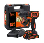 BLACK+DECKER Unisexe - Adultes Perceuse visseuse sans fil - Chargeur inclus - Livrée en coffret - Compacte et légère, Coffret, 1 batterie