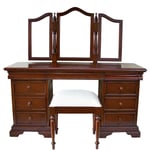 Solid Mahogany Sleigh Dressing Table with Triple Folding Mirror and Stool DST015