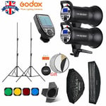 UK 2*Godox SK300II 300W 2.4G Flash+35*160cm softbox+Barn door+Stand+Xpro trigger