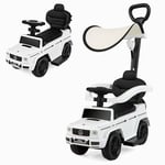 GOPLUS 3 en 1 Porteur Bebe Mercedes Benz, Pousse Pousse avec Poignée Auvent Réglable, Garde-Corps, Klaxon, Bruit de Moteur, Rangement, Poussette Jouet pour Enfant 1-3 Ans,Charge 25KG (Blanc)