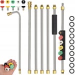 Set med 7 lansar / förlängningar för en högtryckstvätt, inklusive en lans böjd i en vinkel på 90° + 5 munstycken, 1/4" snabbkoppling, 250 bar