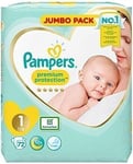 Pampers Size 1 New Baby Jumbo Box Nappies - Pack of 72 Nappies