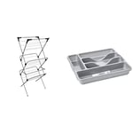 Vileda Sprint 3-Tier Clothes Airer, Indoor Clothes Drying Rack with 15 m Washing Line & Wham Silver 5 Compartment Plastic Cutlery Holder Tray Drawer Organiser Rack