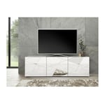 Meuble TV - Blanc laqué brillant avec sérigraphie miroir - L181 x P43 x H57 cm - VICTORY