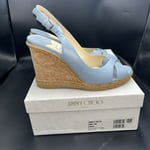 JIMMY CHOO 'Amely’ 105 Blue Leather Wedge Heel Sling Back Sandals Uk 6 Eu 39