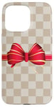 Coque pour iPhone 15 Pro Max Vanilla White Coffee Red Bow Checkered classic pattern