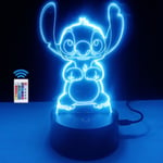 3D Nattlampa Barnsänglampa LED Optisk Illusion med Stich Figure Present för barn (16 stygnfärger)