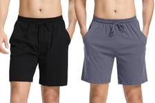 Irdcomps Bas de Pyjama Homme Coton Pantalon Shorts Bermuda Court Doux Short Jogging Sport Décontracté Vêtements de Nuit Élastique Ajustable et Poches Short de Pyjama d'été Noir+Gris Foncé L