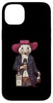 Coque pour iPhone 14 Plus Opossum américain dans un chapeau de cowboy buvant une bouteille de whisky