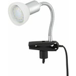 Etc-shop - Lampe à pince blanche Lampe à pince Lampe à pince led avec prise, lampe de table, liseuse, spot mobile, métal couleur titane, verre blanc,