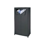 Armoire en Toile Deep Black, Penderie tissu avec portant pour cintre, ouverture sur toute la hauteur avec fermeture éclair, Cadre Acier