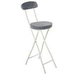 DRW Tabouret Haut avec Dossier Pliable en métal et Tissu, Blanc et Gris, 42 x 30 x 93 cm