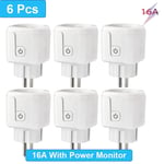 Tuya SmartLife-Prise intelligente WiFi EU,moniteur d'alimentation,fonction de synchronisation,16A,20A,fonctionne avec Alexa Google Home Alice - Type 16A 6PCS-Ue Plug