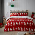 Bedlam - Christmas Teddy Bear Fleece Duvet Cover - Single Bedding Size (140 x 200cm) - Reversible - 1x Pillowcase - Christmas Fleece Bedding with Santa Claus/Father Christmas - Red Christmas Bedding