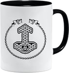 Jungle Mug Tasse viking nordique | Idée cadeau pour les hommes âgés, papa, grand-père, tasse à café, motif viking, tête de mort, chope à bière thors hammer (VIKING034)