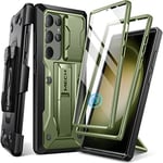 Tongate Coque pour Samsung Galaxy S23 Ultra, [Couvercle Coulissant intégré pour caméra et Protecteur d'écran] [2 Cadres Avant] Robuste de qualité Militaire,avec béquille et Clip Ceinture, Vert