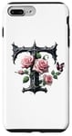 Coque pour iPhone 7 Plus/8 Plus Letter T Initial Floral Monogram Rose Pink Flower Butterfly