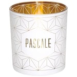 Draeger Paris – Pascal Name Tealight Holder in White Glass and Gold, H8 x L7.5 cm