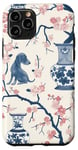 Coque pour iPhone 11 Pro Preppy Bocal en toile Chinoiserie Motif chiens et gingembre Rose et bleu