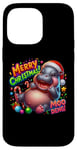 Coque pour iPhone 14 Pro Max Adorable bébé hippopotame Moo Deng Merry Christmas Cheer