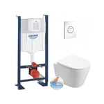 Grohe - Pack wc Bâti-support autoportant + wc sans bride sat Infinitio + Abattant softclose + Plaque blanc alpin (ProjectInfinitio-6)