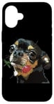 Coque pour iPhone 16 Plus Chihuahua noir et marron avec rose pour femme, maman, mère