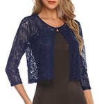 Irevial Boléro Festif en Dentelle pour Femme Veste fine pour l'été Boléro élégante à Manches Courtes 3/4 Veste Boléro pour Robes de Soirée et de Mariage Bleu Marine,XL