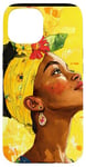 Coque pour iPhone 15 Jaune Aquarelle Florale Mélanine Noir Pride BHM Africain