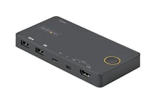 StarTech.com 2-ports hybrid USB-A + HDMI och USB-C KVM-switch - Enskild 4K 60 Hz HDMI 2.0-skärm - Kompakt HDMI KVM-switch för stationär/bärbar dator - USB-bussdriven - Thunderbolt 3-kompatibel - omkopplare för tangentbord/video/mus/ljud - 2 portar