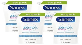 Eco Recharge Gel Douche Hydratant Sanex Zéro 0% Essential Famille - 1L (Lot de 4)