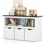 Goplus - Bibliothèque Enfants,Armoire de Rangement de Jouets avec Panneau Supérieur Inscriptible/3 Bacs à Roues avec Dispositif