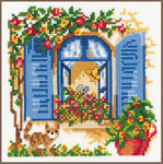 VERVACO Point De Croix Compté Kit Tableau Complet Set Assis À LA FENÊTRE De Broderie Loisir Créatif Maison Decoration Cadeau DIY ca. 16 x 16 cm Counted Cross Stitch Embroidery, Cotton, Multicolore