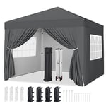 Yaheetech Pop-Up Gazebo 3x3 with 4 Removable Side Panels, Silver-costed Oxford Marquee Canopy w/Wheeled Bag & Sandbags, Metal Frame Shelter Tent for Outdoor Garden Party Camping, Dark Grey