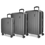 Movom Wood Set de Bagages Gris 55/65/75 cms Rigide ABS Serrure TSA 220L 4 roues doubles Bagage à main