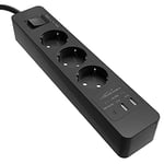 KabelDirekt – Bloc multiprise avec 3 Prises (USB, Power Delivery 3.0, Charge Jusqu’à 3× Plus Rapide Selon l’Appareil, Protection parafoudre/surtension, testé par TÜV, Noir)