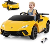 Lamborghini 12V Voiture Electrique Enfants 1 Places Vehicules Electrique Enfants 3 Vitesses Son Télécommande Jaune