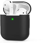 AhaStyle AirPods Case Cover Silicone [Front LED Visible & Supports Wireless Charging] Compatible with Apple Airpods 2&1(2019)(Without Carabiner, Black)