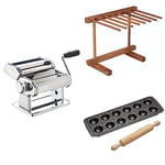 KitchenCraft World of Flavours 4pc Pasta Making Set, Pasta Machine, Pasta Drying Stand, Ravioli Mould and Rolling Pin