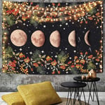 Boutique Moonlit Garden Tapetry, Moon Phase Seinäkuvat Kukka Vine Tapetti Musta tausta Kukkakuvioinen seinävaate huoneeseen (150X200cm)