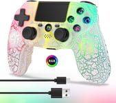 Wireless Controller For Ps4, Wireless Remote Gamepad With Unique Cracked Design/Dual Vibration/6-Axis Motion Sensor/Audio Function, Game Controller Widely Compatible With Ps4/Pc(White)