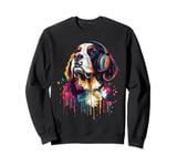 St Bernard Pop Art Wearing Headphones Funny Saint Bernard Sweatshirt