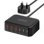 USB C Charger, 100W Multi USB Desktop Charger, Type C 6-Port GaN USB C Fast Charger, Portable USB Travel Charging Station Compatible with iPad iPhone 16 15 14 13 12 Pro Max Pixel Note Galaxy 5ft Cord