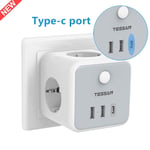 TESSAN Cube-Prolongateur de prise électrique multi-robinet,prises secteur,ports USB,Europe,Corée,adaptateur de prise en T PowerCube pour la maison - Type Gray 3 USB Type C